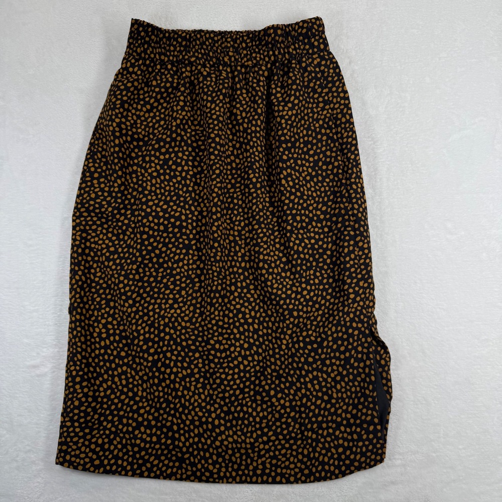 J.Crew Womens XXS Black Gold Animal Print Elastic Waist Midi Skirt with Pockets
